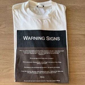 Raf Simons White Tee with Bold Black 'Warning Signs' Panel